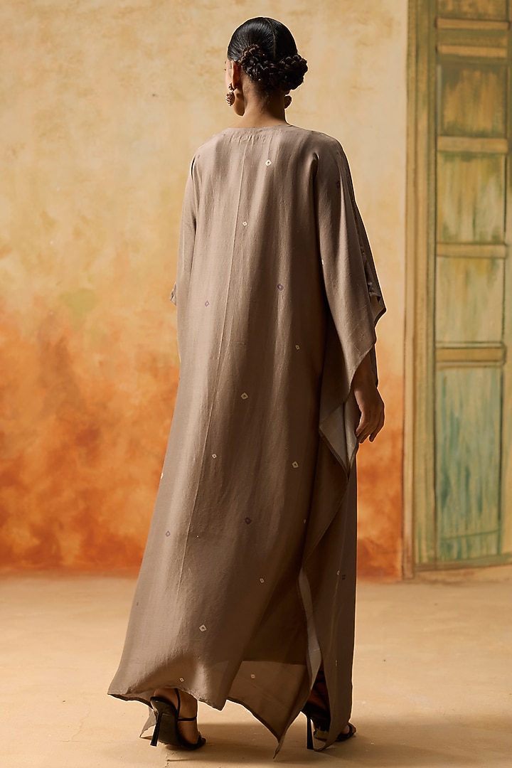 Brown Silk Bandhani Printed Kaftan by Khyati Rughani at Pernia's Pop Up Shop
