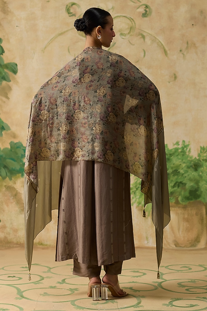 Brown Silk Bandhani Printed Kurta Set by Khyati Rughani at Pernia's Pop Up Shop