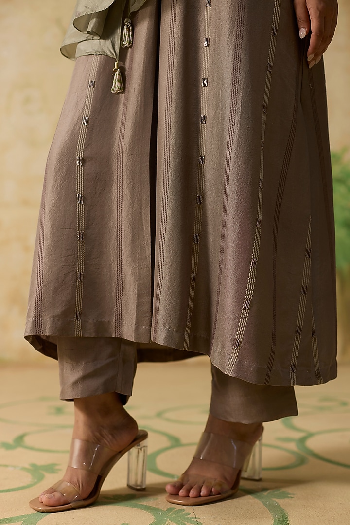 Brown Silk Bandhani Printed Kurta Set by Khyati Rughani at Pernia's Pop Up Shop