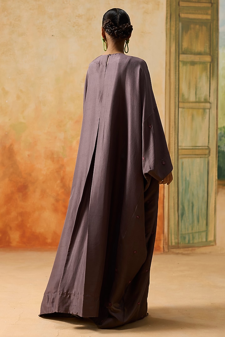 Purple Silk Embroidered Pleated Kaftan by Khyati Rughani at Pernia's Pop Up Shop