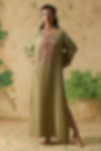 Green Silk Bandhani Printed Straight Kaftan by Khyati Rughani at Pernia's Pop Up Shop