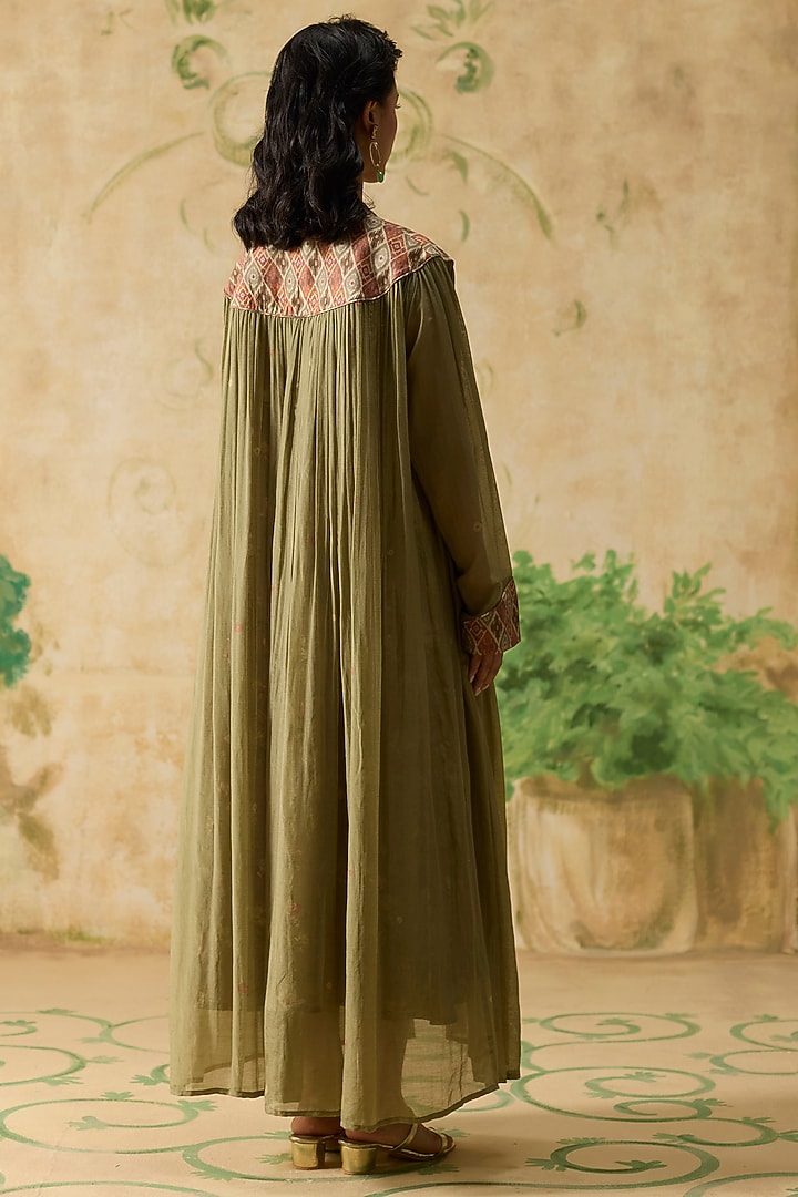 Green Silk Bandhani & Ikkat Patch Work Jacket Vacation Dress by Khyati Rughani at Pernia's Pop Up Shop