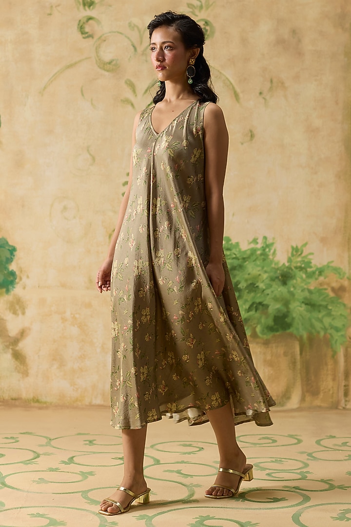 Green Silk Bandhani & Ikkat Patch Work Jacket Vacation Dress by Khyati Rughani at Pernia's Pop Up Shop