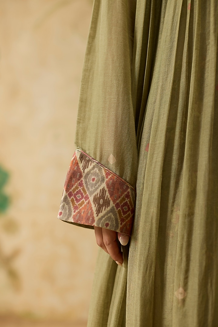 Green Silk Bandhani & Ikkat Patch Work Jacket Vacation Dress by Khyati Rughani at Pernia's Pop Up Shop