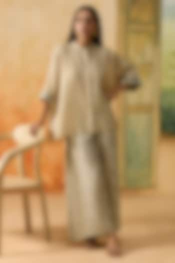 Beige Silk Beads Embellished Co-Ord Set by Khyati Rughani at Pernia's Pop Up Shop