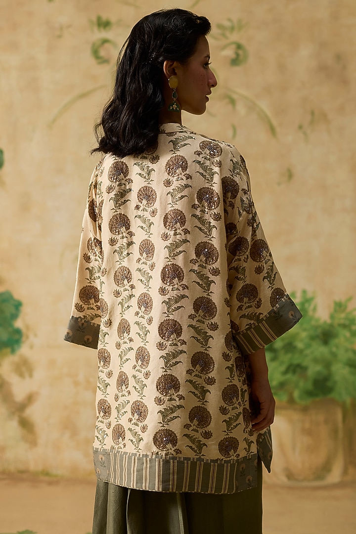 Brown Silk Floral Printed Short Kurta Set by Khyati Rughani at Pernia's Pop Up Shop