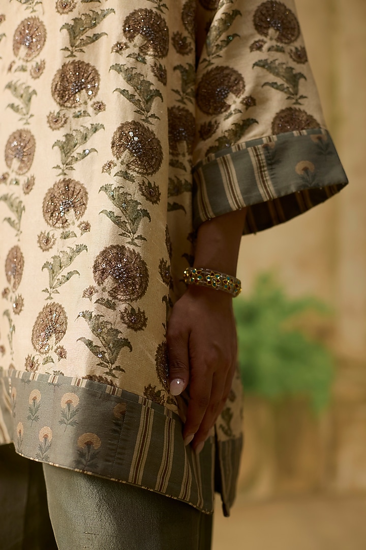 Brown Silk Floral Printed Short Kurta Set by Khyati Rughani at Pernia's Pop Up Shop