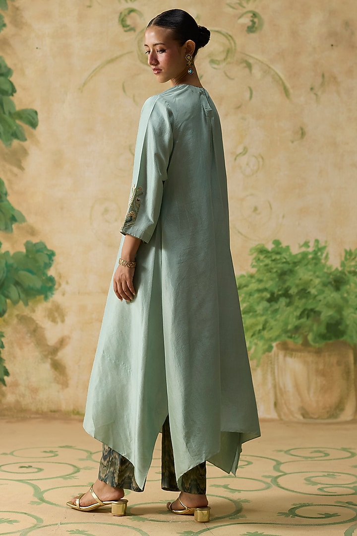 Light Blue Silk Beads Embroidered High-Low Kurta Set by Khyati Rughani at Pernia's Pop Up Shop