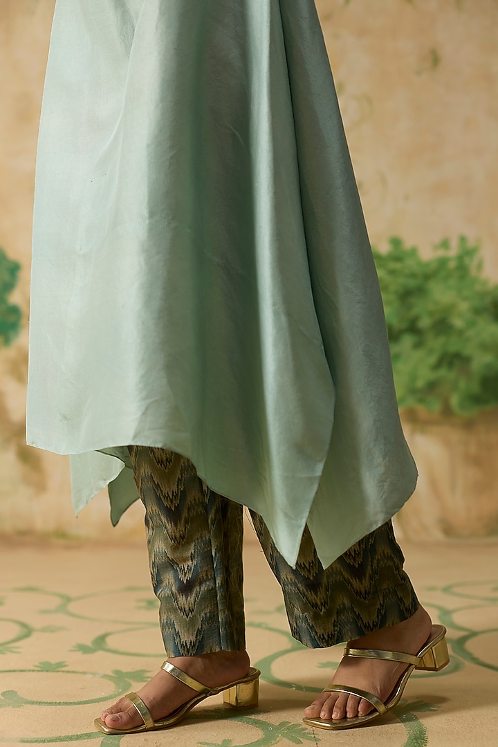 Light Blue Silk Beads Embroidered High-Low Kurta Set by Khyati Rughani at Pernia's Pop Up Shop