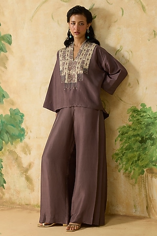 Purple Silk Ikkat Co-Ord Set by Khyati Rughani