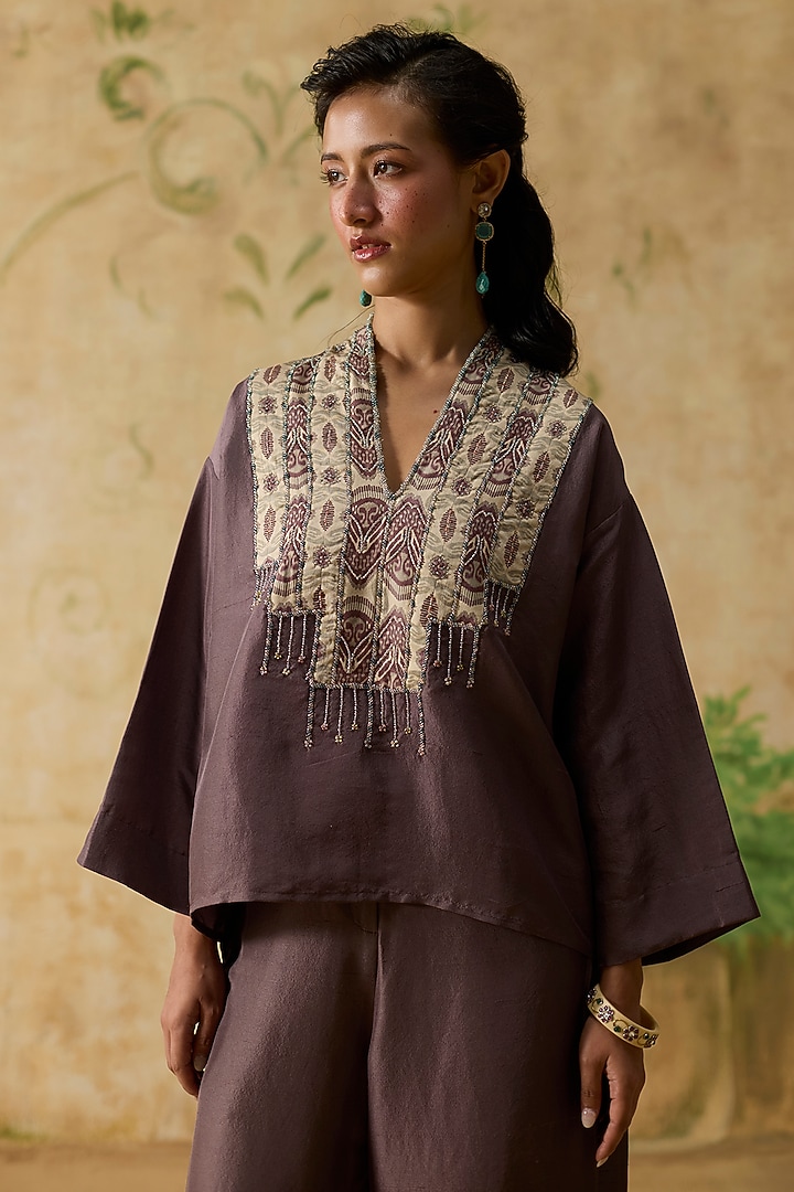Purple Silk Ikkat Co-Ord Set by Khyati Rughani at Pernia's Pop Up Shop