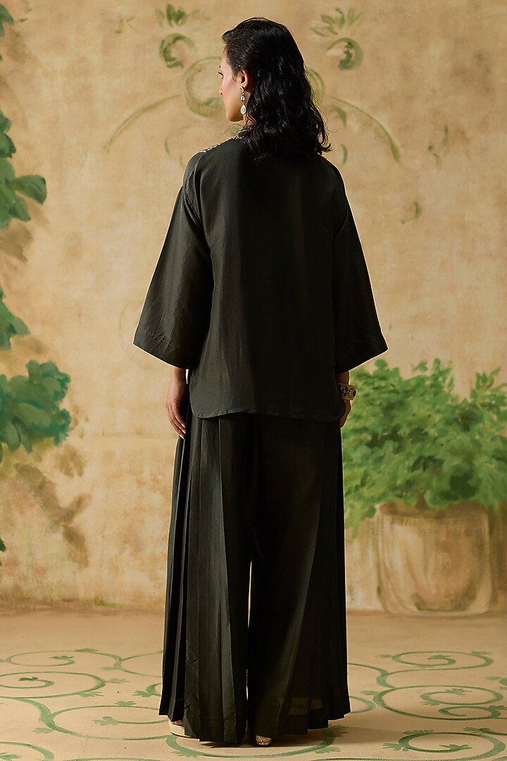 Charcoal Grey Silk Ikkat Co-Ord Set by Khyati Rughani at Pernia's Pop Up Shop