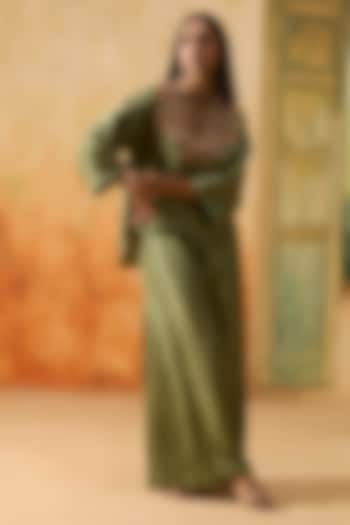 Green Silk Ikkat Co-Ord Set by Khyati Rughani at Pernia's Pop Up Shop