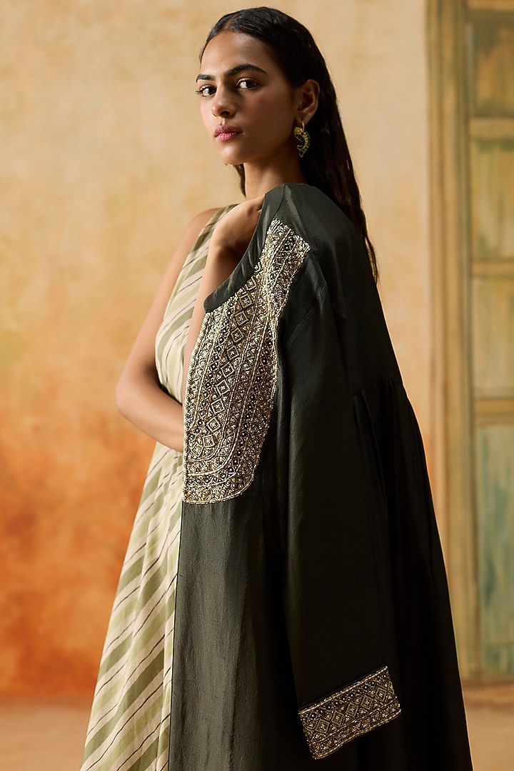 Charcoal Grey Silk Beads Embellished Jacket Set by Khyati Rughani at Pernia's Pop Up Shop