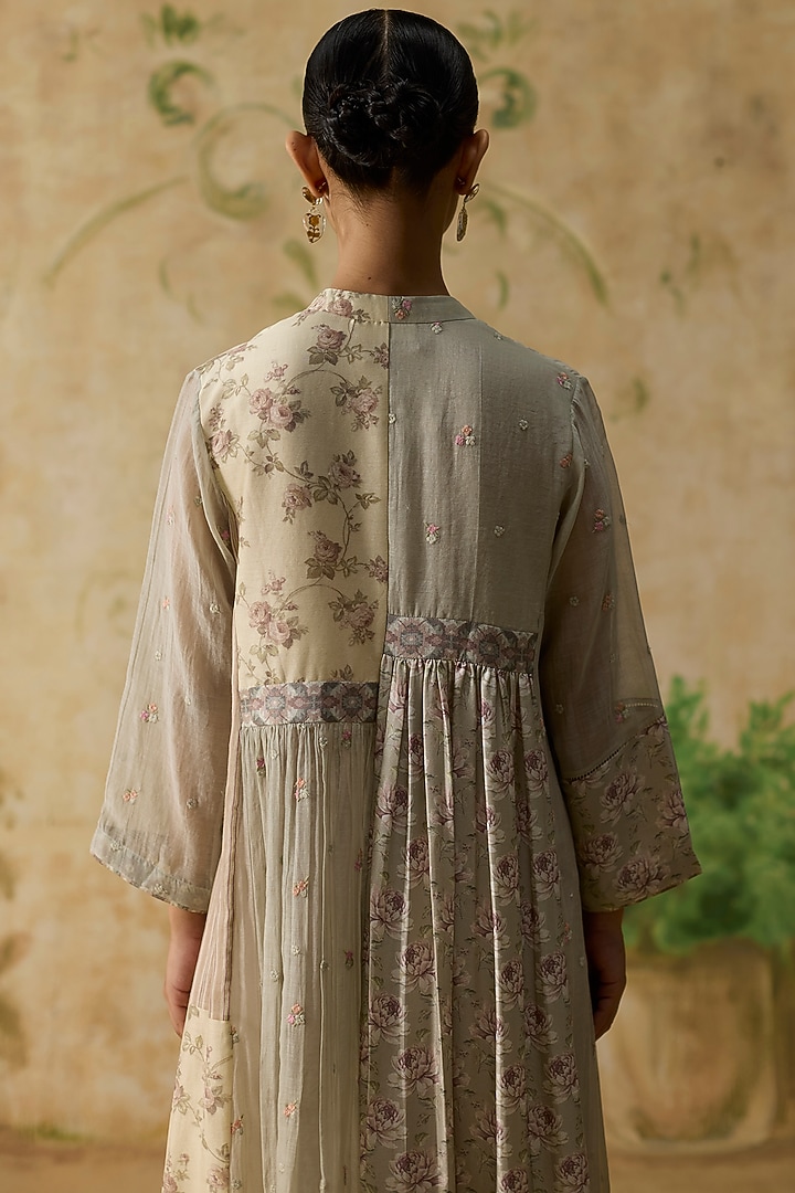 Light Grey & Pink Silk Ikkat Asymmetrical Tunic by Khyati Rughani at Pernia's Pop Up Shop