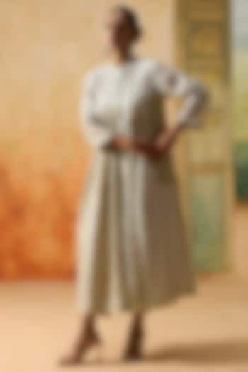 Beige & Blue Silk Ikkat Asymmetrical Tunic by Khyati Rughani at Pernia's Pop Up Shop