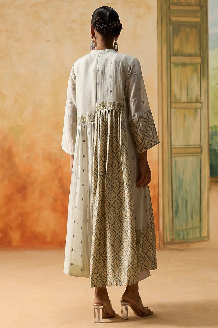 Beige & Blue Silk Ikkat Asymmetrical Tunic by Khyati Rughani at Pernia's Pop Up Shop