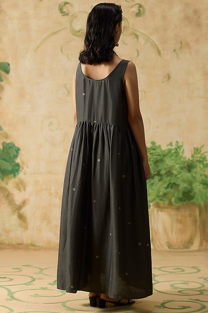Charcoal Grey Silk Bandhani Sleeveless Tunic by Khyati Rughani at Pernia's Pop Up Shop
