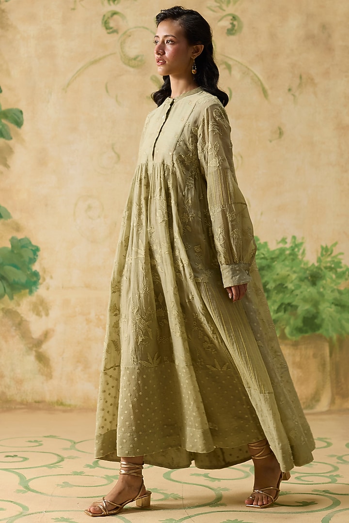 Ochre Silk Floral Motif Tunic by Khyati Rughani at Pernia's Pop Up Shop