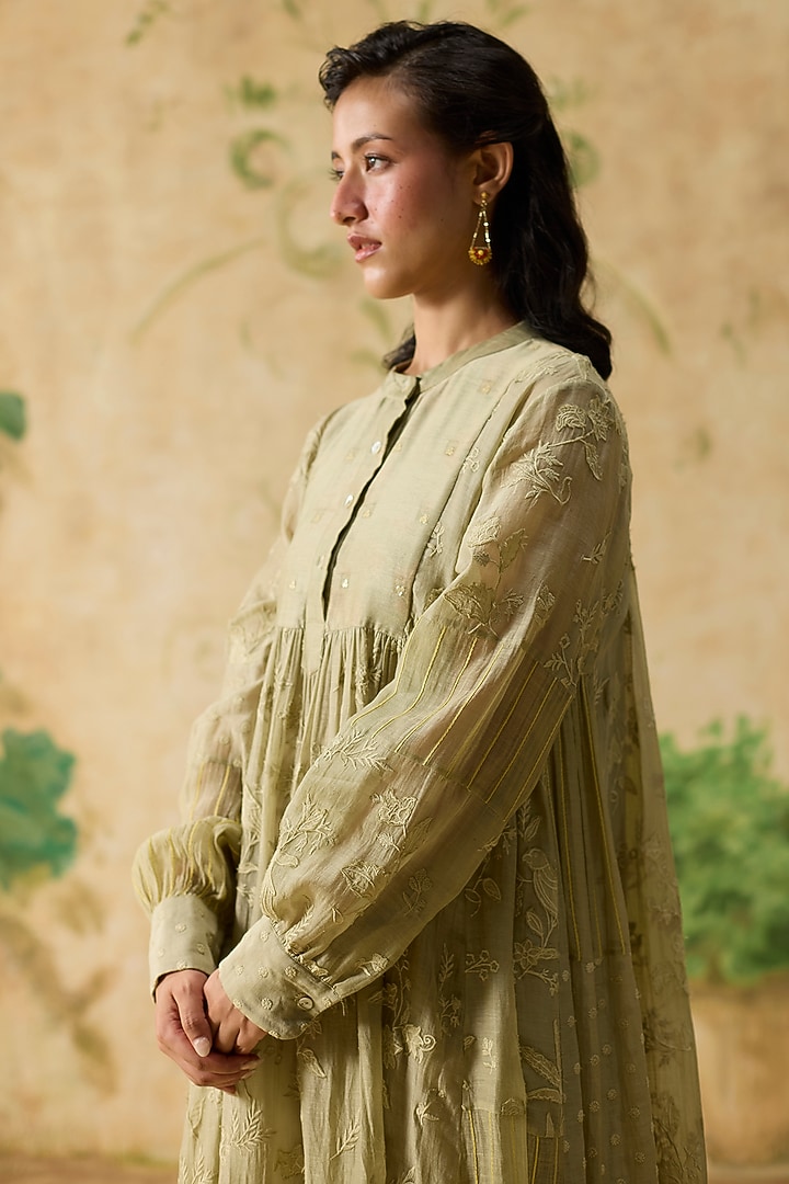 Ochre Silk Floral Motif Tunic by Khyati Rughani at Pernia's Pop Up Shop