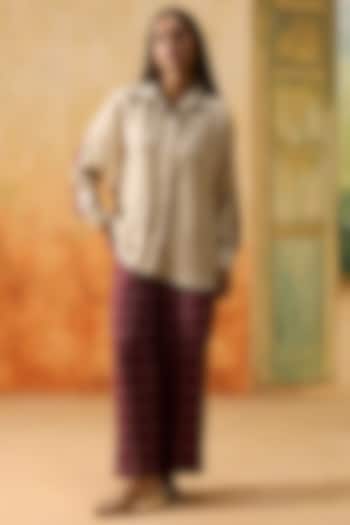 Beige & Burgundy Silk Bandhani Printed Co-Ord Set by Khyati Rughani at Pernia's Pop Up Shop