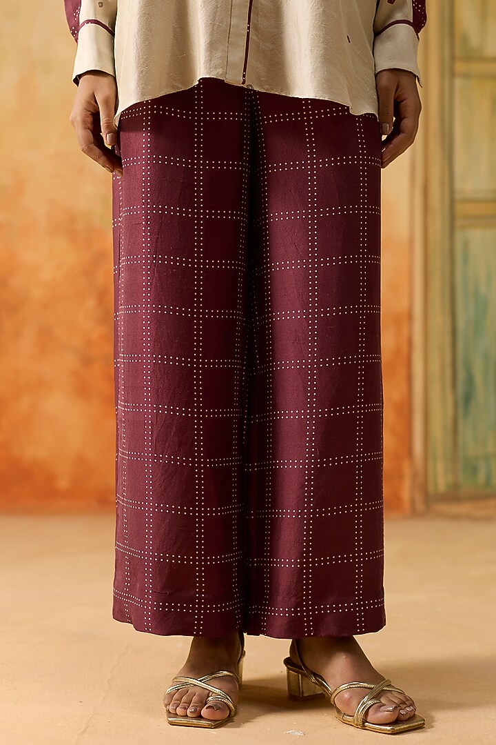 Beige & Burgundy Silk Bandhani Printed Co-Ord Set by Khyati Rughani at Pernia's Pop Up Shop