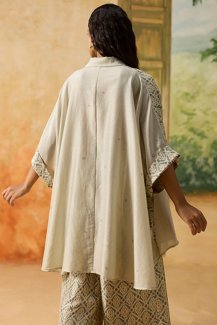Beige & Blue Silk Bandhani Shirt by Khyati Rughani at Pernia's Pop Up Shop