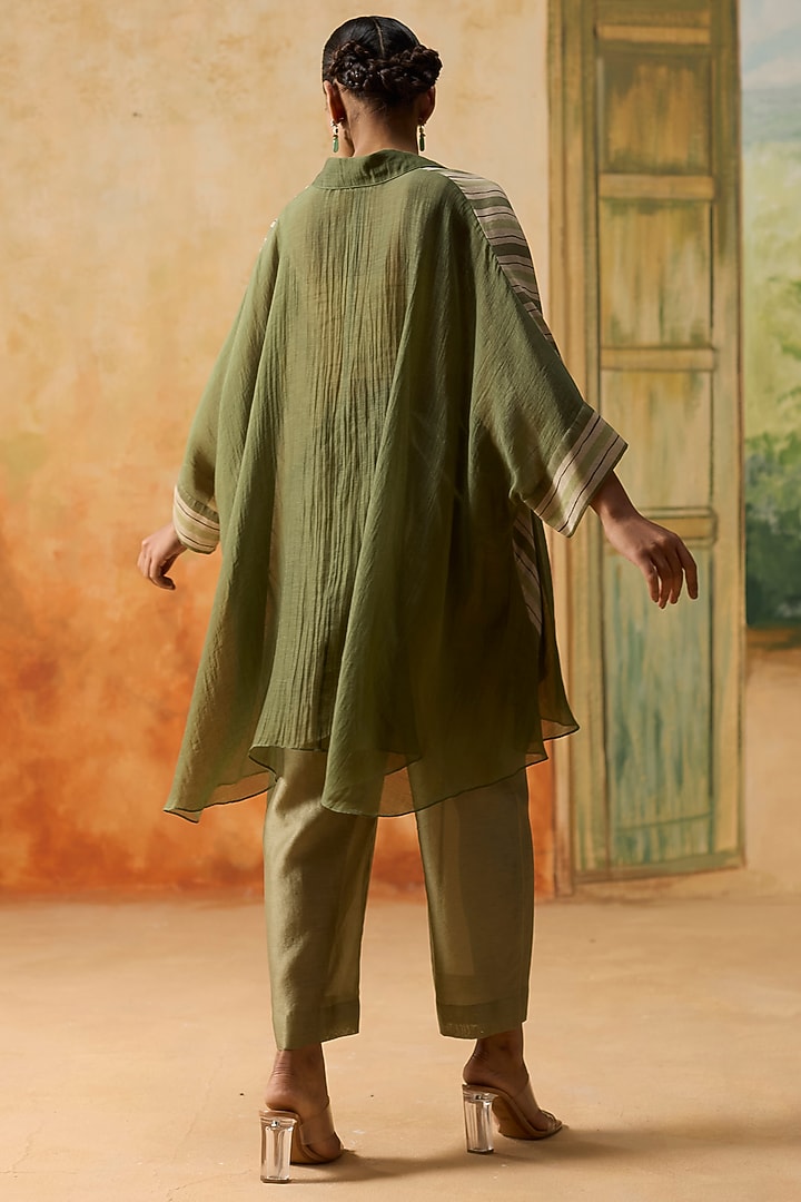 Green & Beige Silk Bandhani Shirt by Khyati Rughani at Pernia's Pop Up Shop