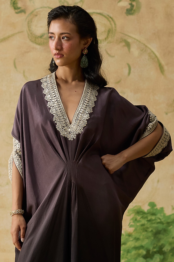 Purple Ombre Silk Pleated Kaftan by Khyati Rughani at Pernia's Pop Up Shop