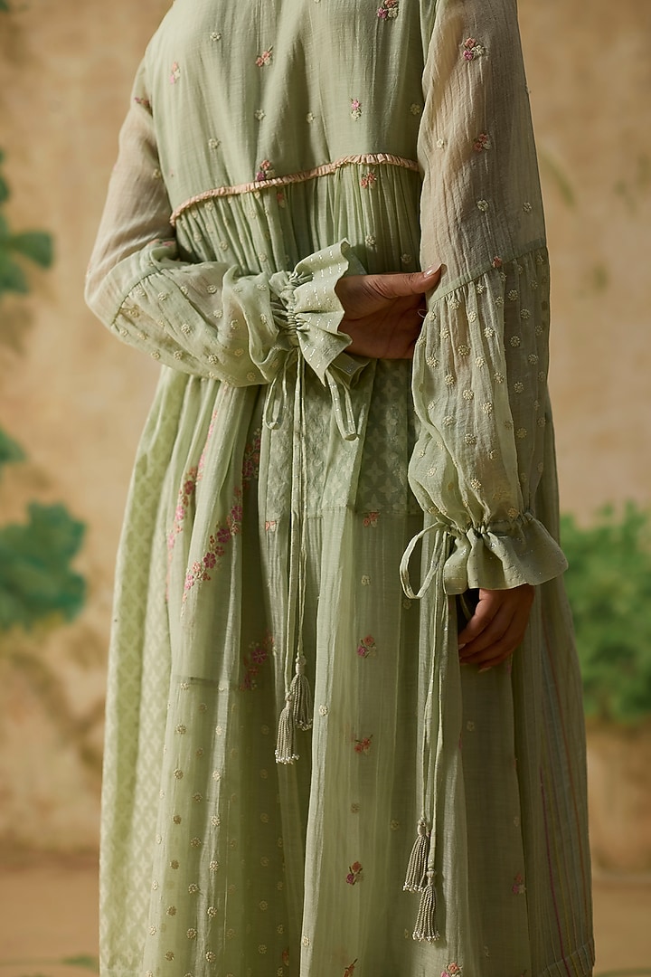 Light Green Silk Floral Motif Embroidered Tunic by Khyati Rughani at Pernia's Pop Up Shop
