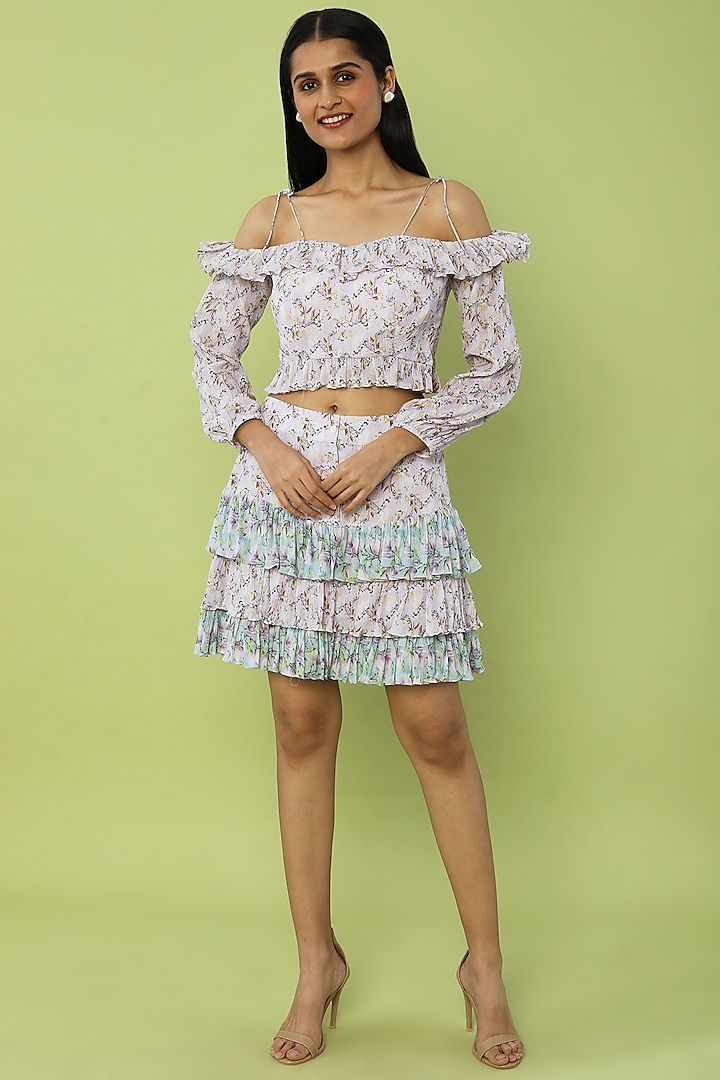 Lilac Printed Skirt Set by Khushbu Rathod