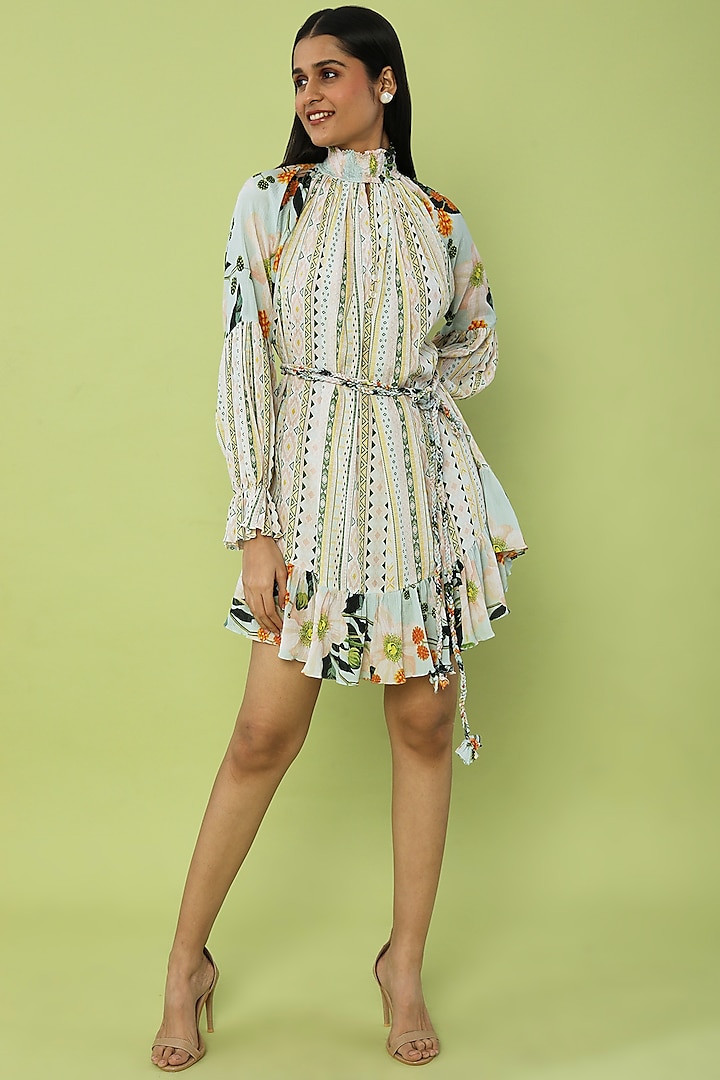 Off-White Floral Printed Dress by Khushbu Rathod at Pernia's Pop Up Shop