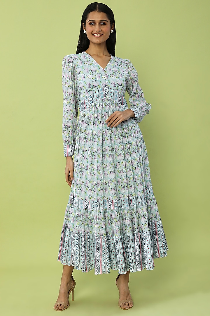 Sea Green Printed Maxi Dress by Khushbu Rathod at Pernia's Pop Up Shop