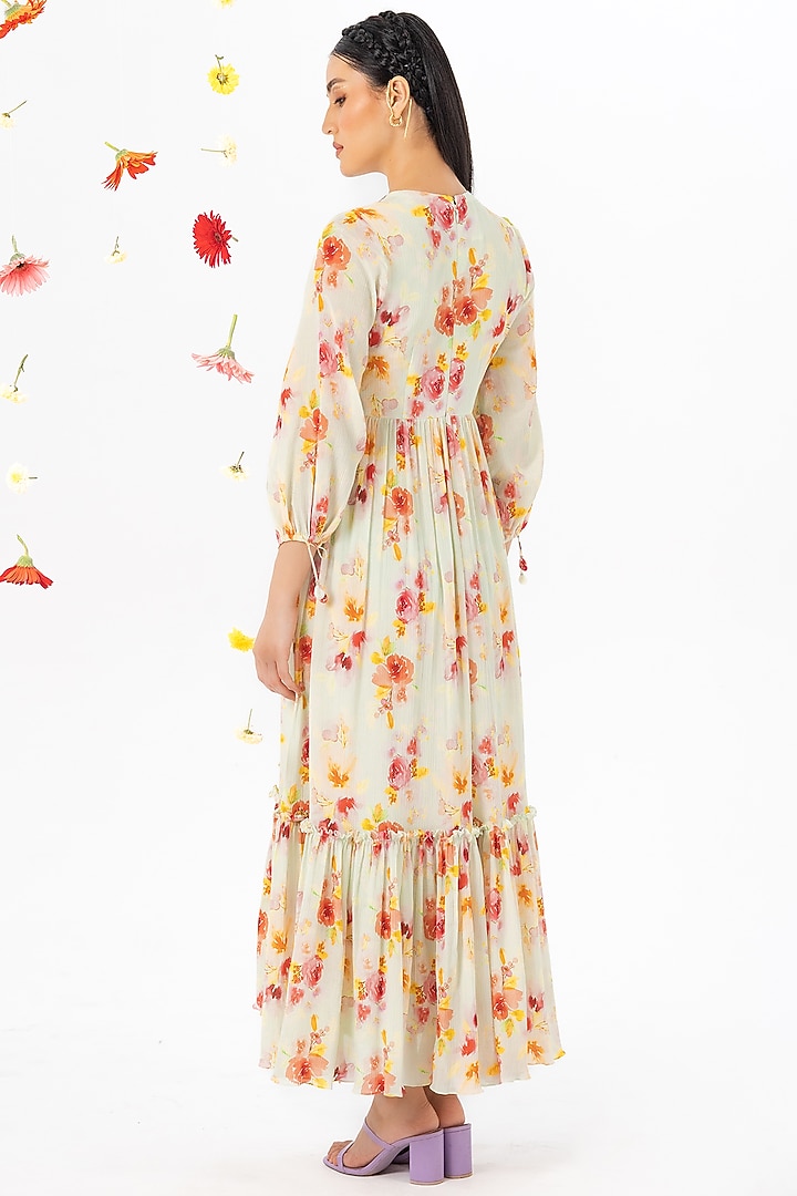 Mint Printed & Embroidered Maxi Vacation Dress by Khushbu Rathod at Pernia's Pop Up Shop