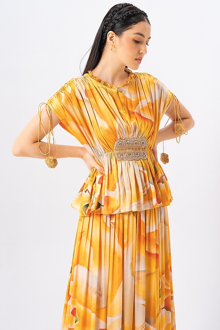 Tuscany Yellow Printed Long Skirt Set by Khushbu Rathod at Pernia's Pop Up Shop