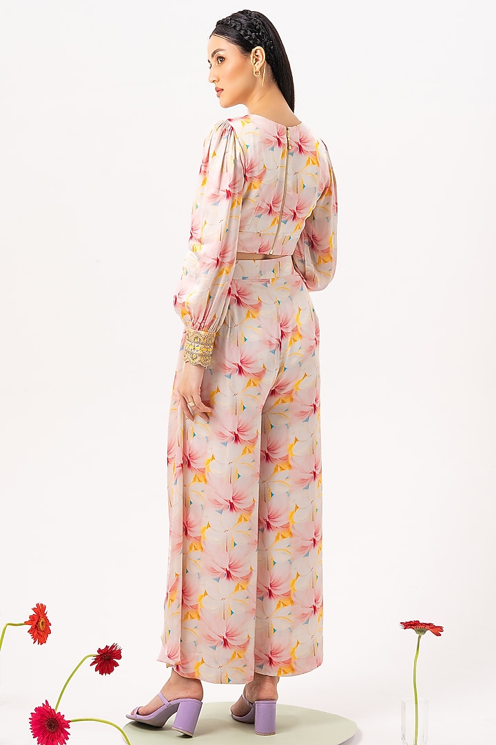 Cloud White Printed Overlapped Pant Set by Khushbu Rathod at Pernia's Pop Up Shop