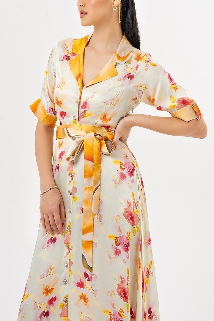Mint Printed & Embroidered High-Low Summer Dress by Khushbu Rathod at Pernia's Pop Up Shop