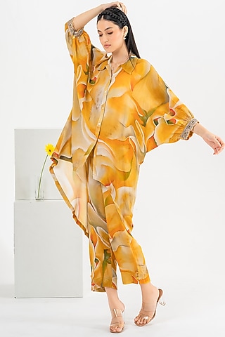 Tuscany Yellow Digitally Printed Pant Set by Khushbu Rathod