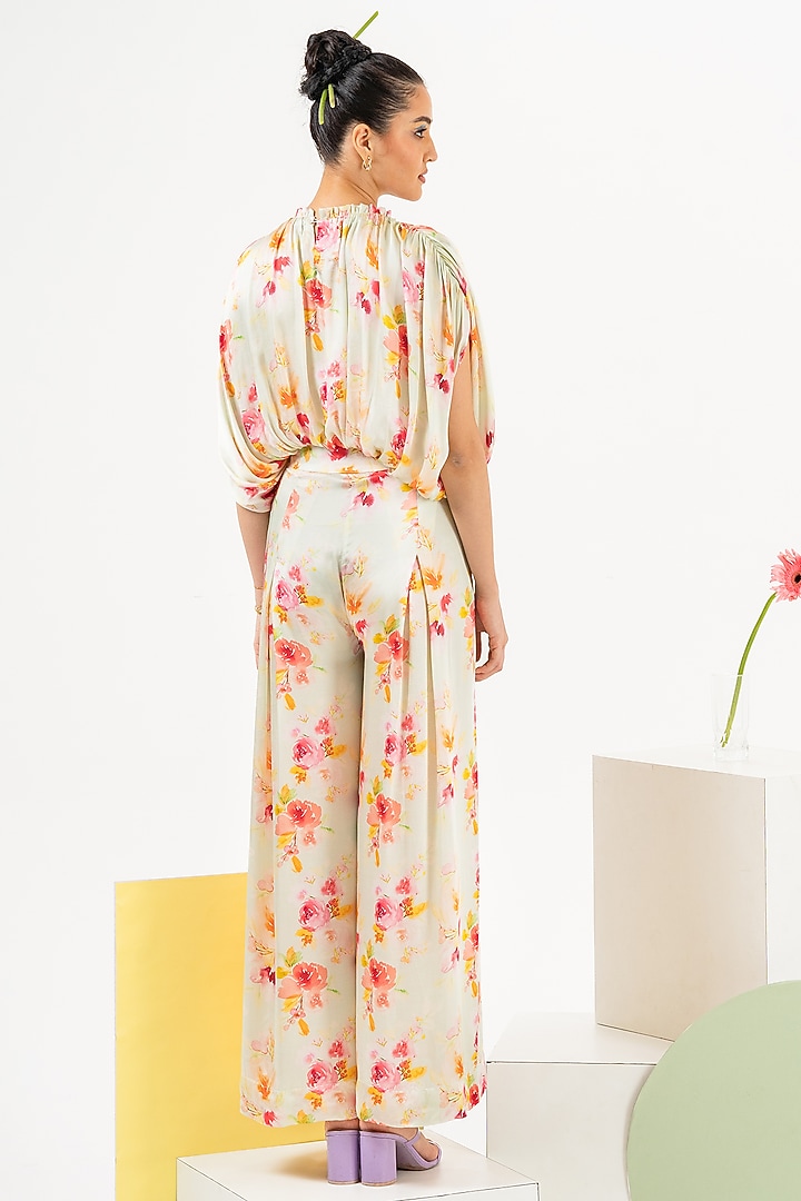 Mint Printed Pleated Pant Set by Khushbu Rathod at Pernia's Pop Up Shop