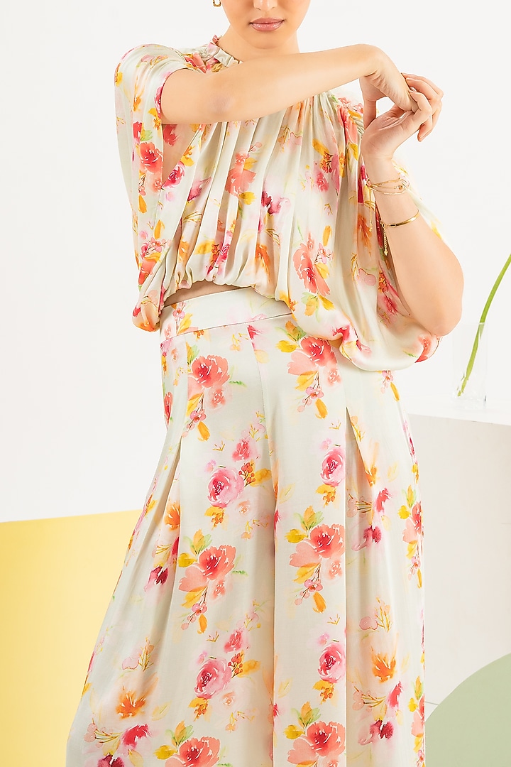 Mint Printed Pleated Pant Set by Khushbu Rathod at Pernia's Pop Up Shop