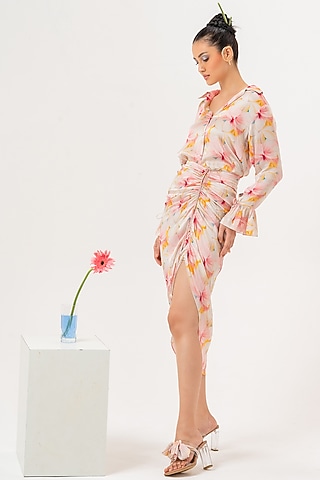 Cloud White Modal Silk Digital Printed Skirt Set by Khushbu Rathod