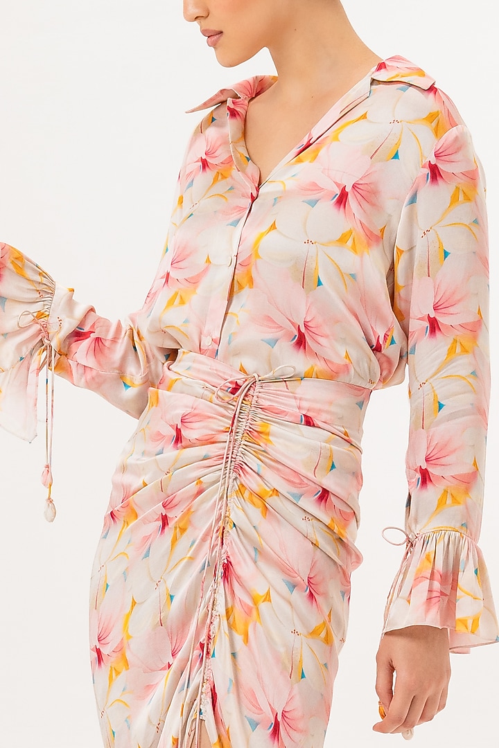 Cloud White Modal Silk Digital Printed Skirt Set by Khushbu Rathod at Pernia's Pop Up Shop