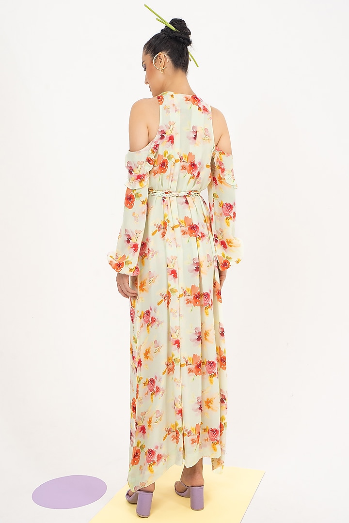 Mint Printed Cold Shoulder Maxi Summer Dress by Khushbu Rathod at Pernia's Pop Up Shop