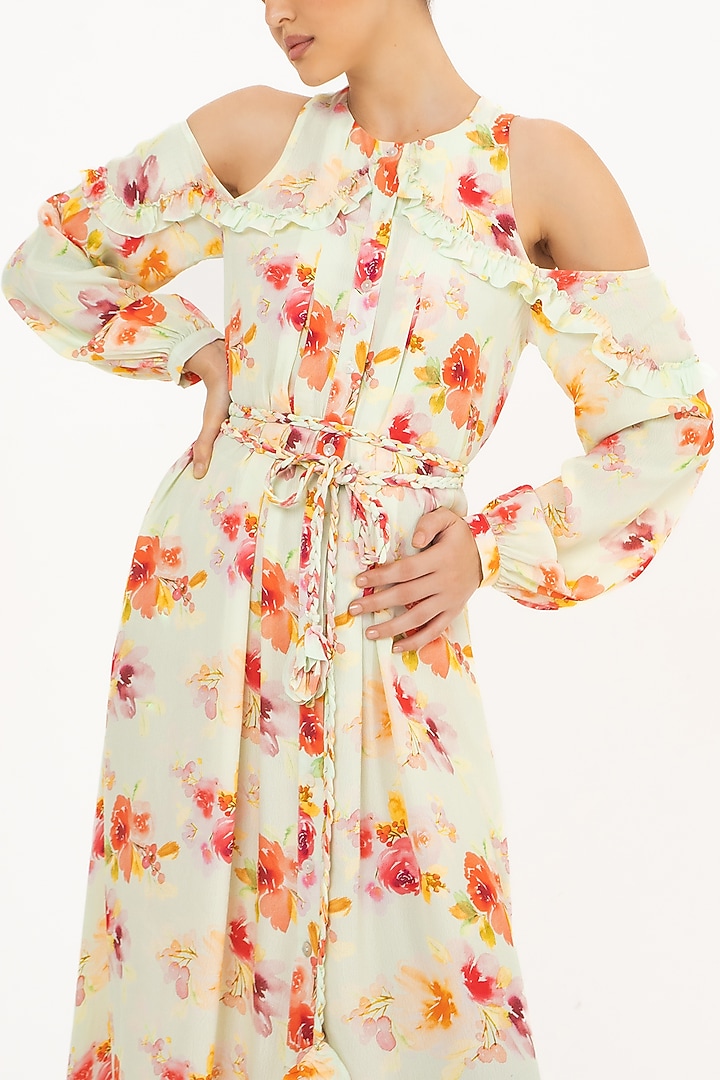 Mint Printed Cold Shoulder Maxi Summer Dress by Khushbu Rathod at Pernia's Pop Up Shop