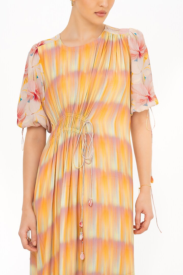 Yellow & White Printed Midi Summer Dress by Khushbu Rathod at Pernia's Pop Up Shop