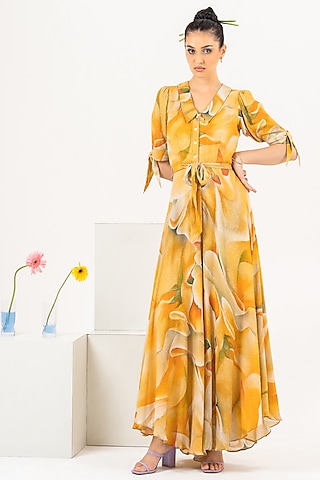 Tuscany Yellow Printed Jumpsuit by Khushbu Rathod