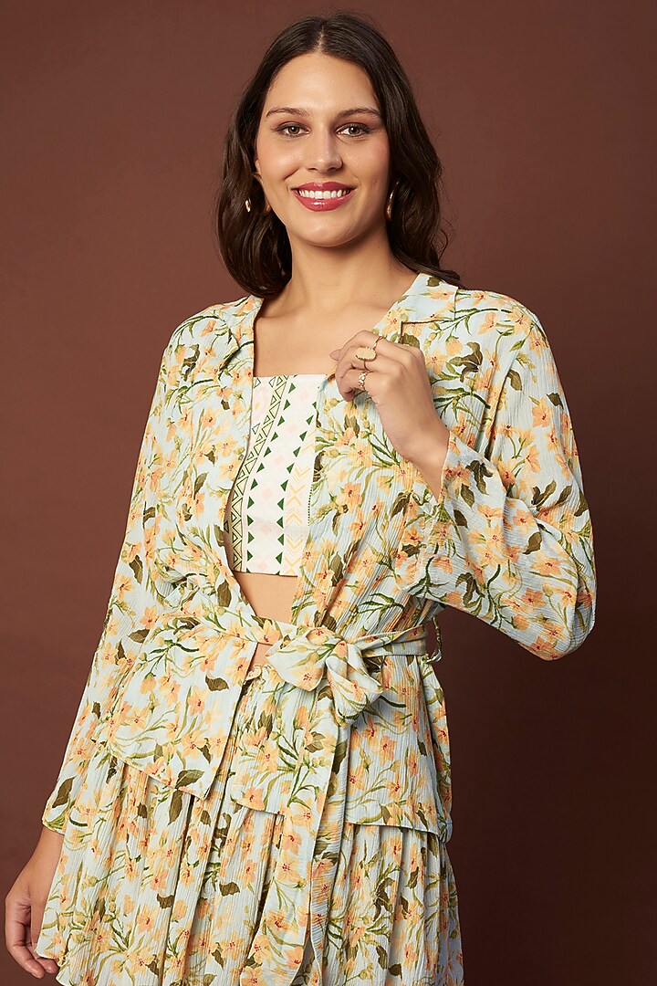 Yellow Printed Jacket Set by Khushbu Rathod at Pernia's Pop Up Shop