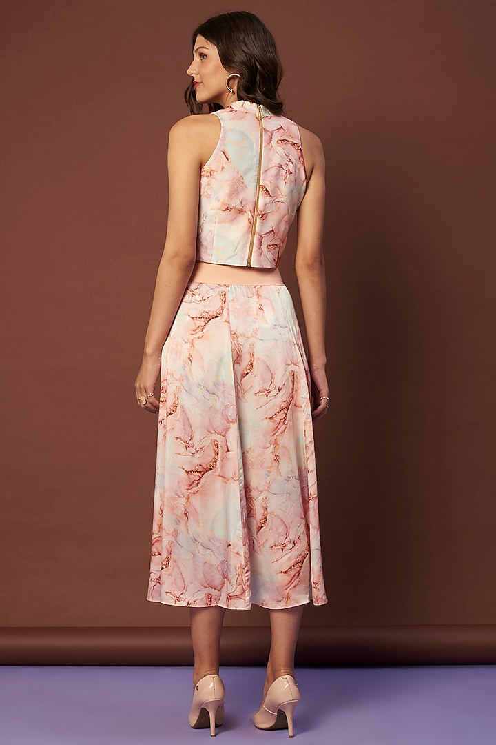 Peach Marble Printed Skirt Set by Khushbu Rathod at Pernia's Pop Up Shop
