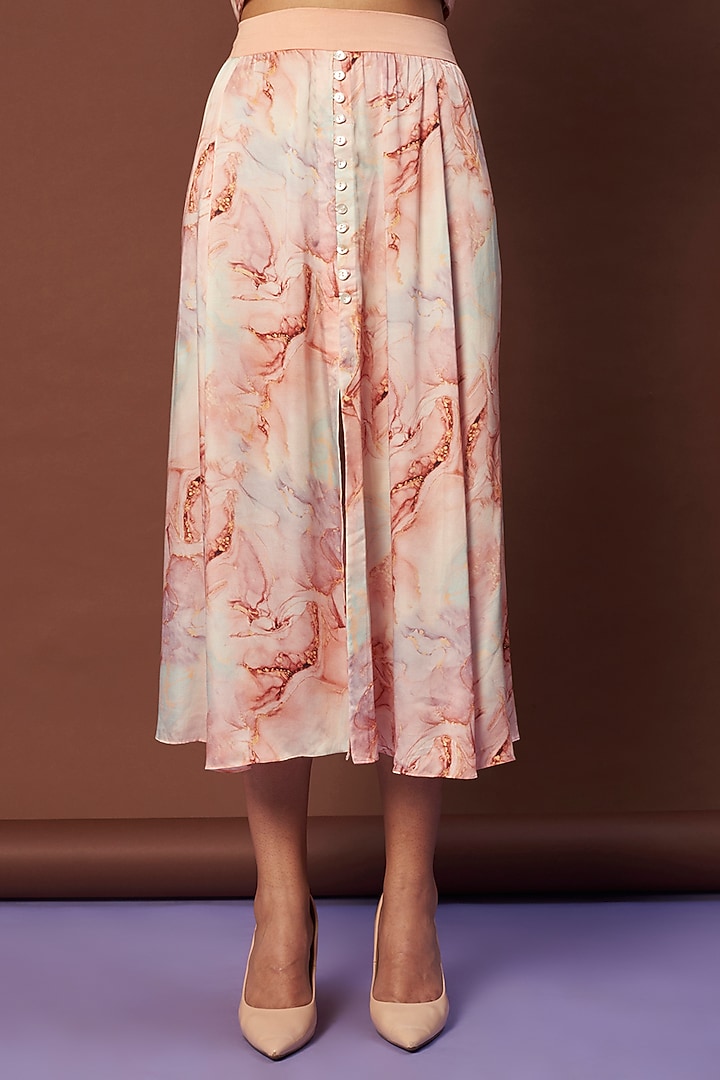 Peach Marble Printed Skirt Set by Khushbu Rathod at Pernia's Pop Up Shop