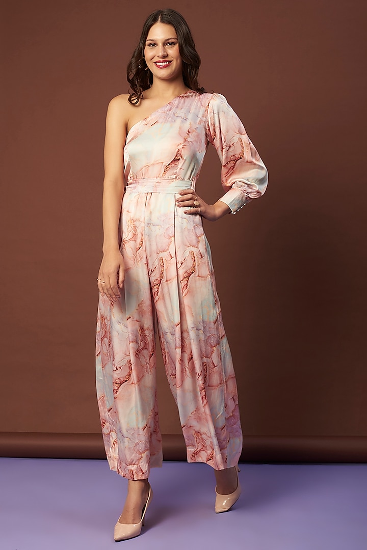 Peach Digital Printed Jumpsuit by Khushbu Rathod at Pernia's Pop Up Shop